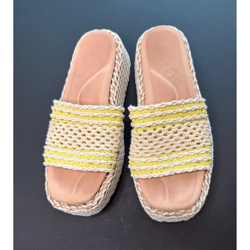 Rag & Bone Logan Crochet Platform Slide Sandal Yellow White Vacation Beach 9.5